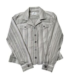 Christopher & Banks L Stretch Beige, Green & Brown Striped Jacket